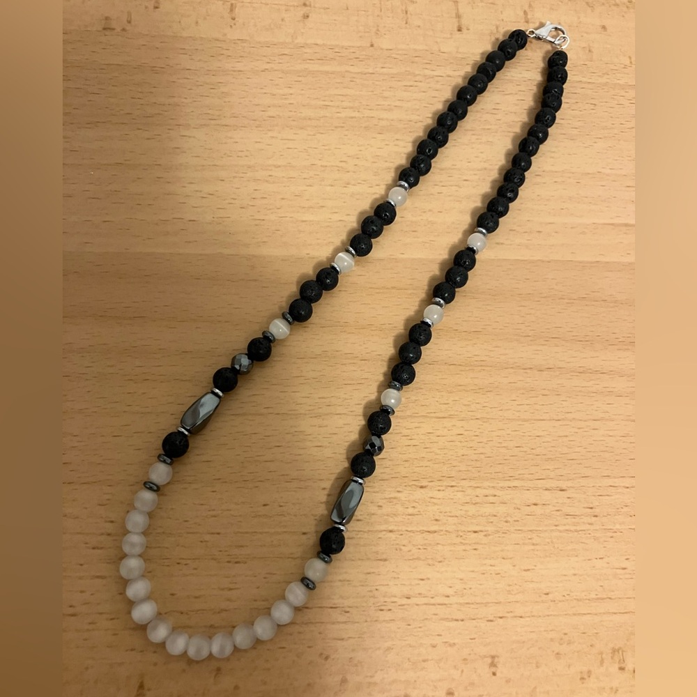 NWT thin volcanic lava stone  necklace for men and women